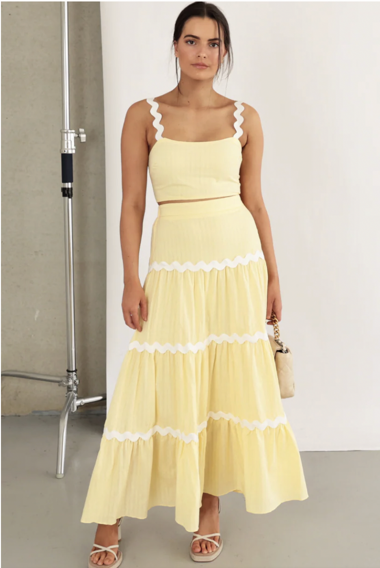 Arliss Skirt - High Waist Loose Maxi - Yellow White