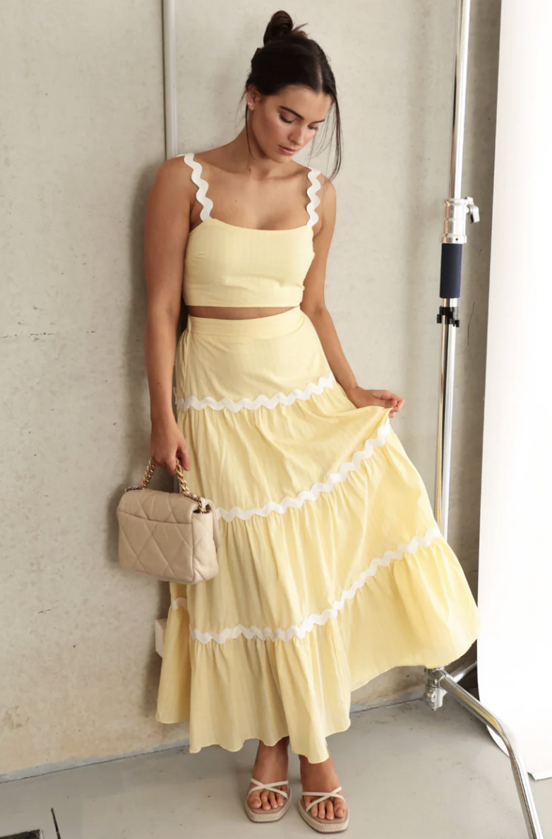 Arliss Skirt - High Waist Loose Maxi - Yellow White