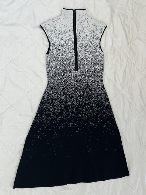 Milano Knit Fuhnnel Neck White and Black Ombre Knee-Length Dress