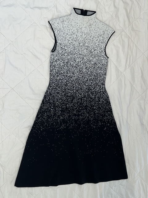 Milano Knit Fuhnnel Neck White and Black Ombre Knee-Length Dress