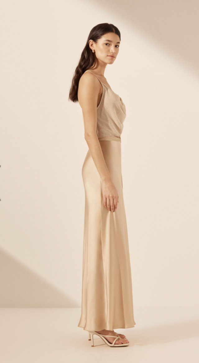 Valeria Silk Contrast Cowl Neck Maxi Dress