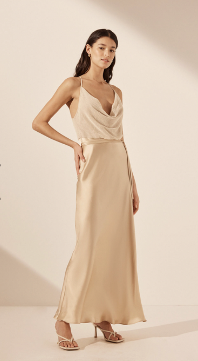 Valeria Silk Contrast Cowl Neck Maxi Dress