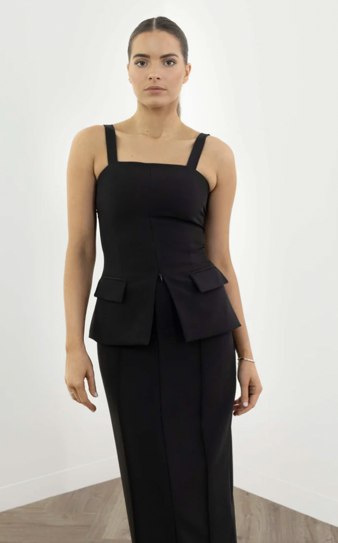 Errol Top - Fitted Long Line Bodice - Black