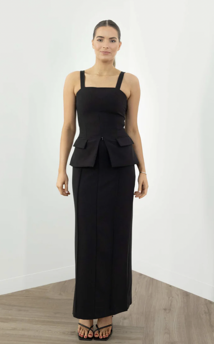 Errol Top - Fitted Long Line Bodice - Black