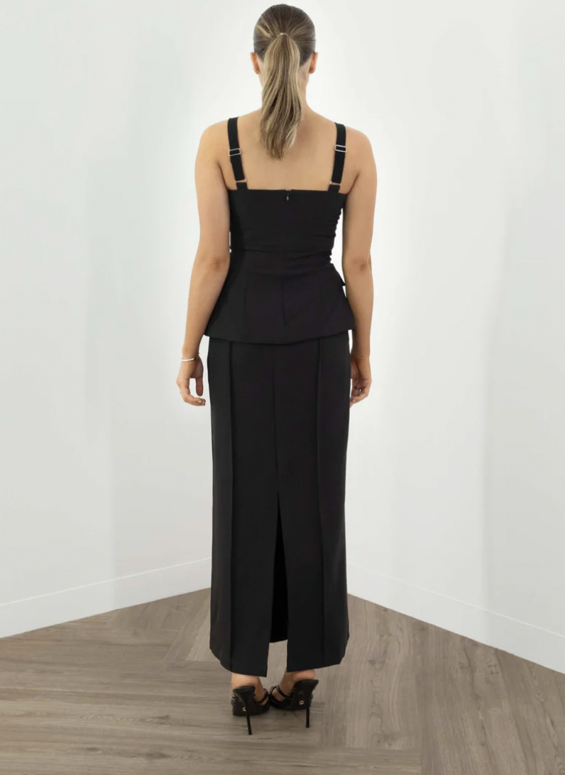 Errol Top - Fitted Long Line Bodice - Black