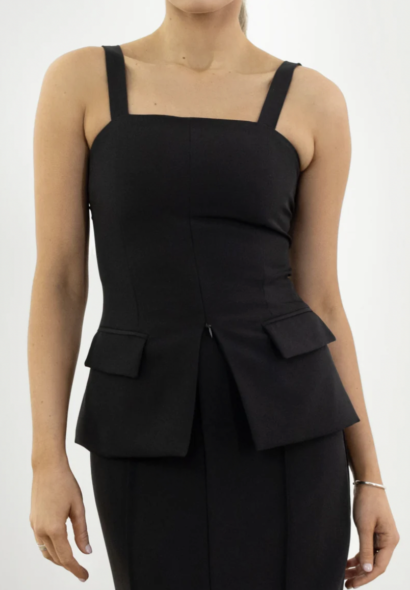 Errol Top - Fitted Long Line Bodice - Black