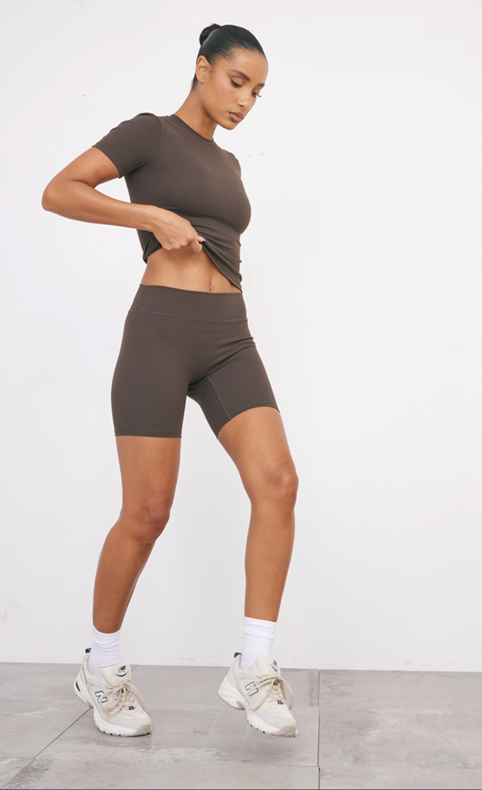 Espresso Sculpt Longline Short Sleeve Gym Top