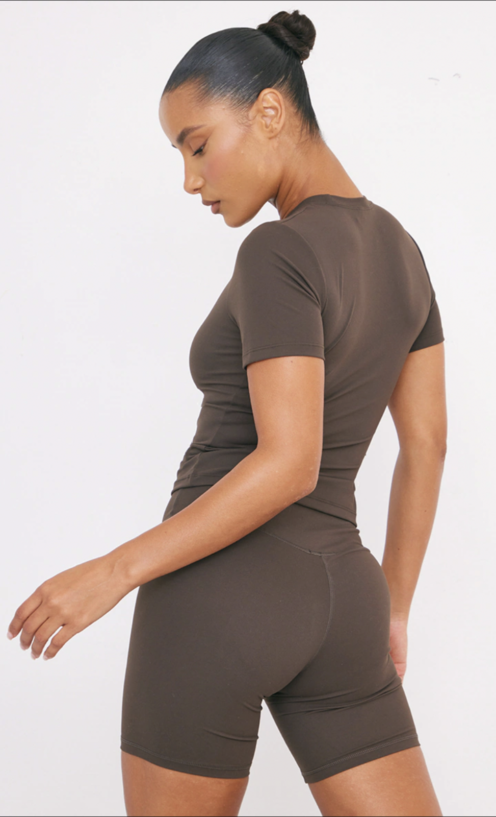 Espresso Sculpt Longline Short Sleeve Gym Top