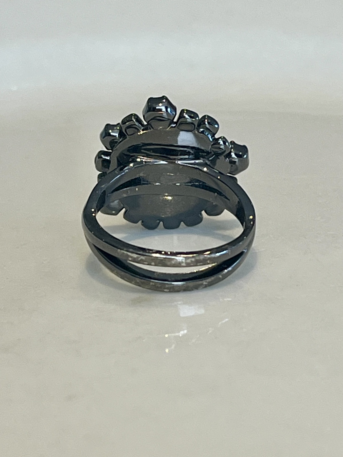 VINTAGE MIMCO FRESHWATER BAROQUE PEARL & CRYSTAL RING - SIZE 6