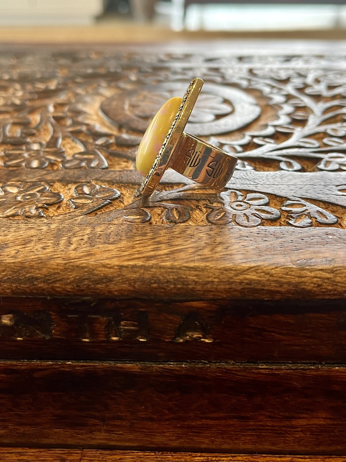 YELLOW & PINK MINI BOHEMIAN BARDOT RING IN GOLD