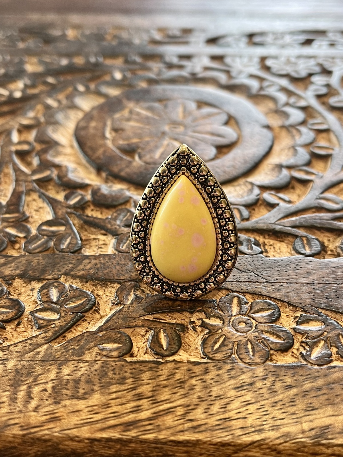 YELLOW & PINK MINI BOHEMIAN BARDOT RING IN GOLD