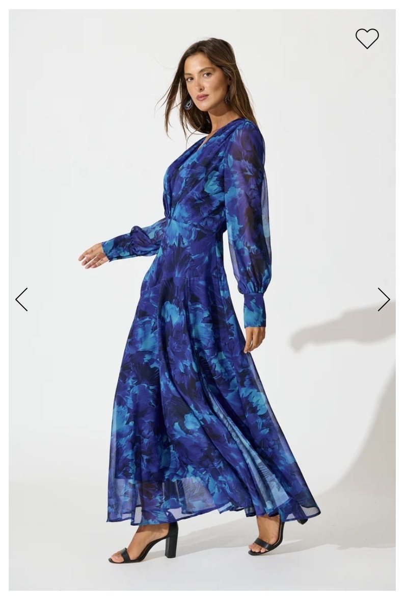 Martina Maxi Dress in Blue Watercolour Chiffon  