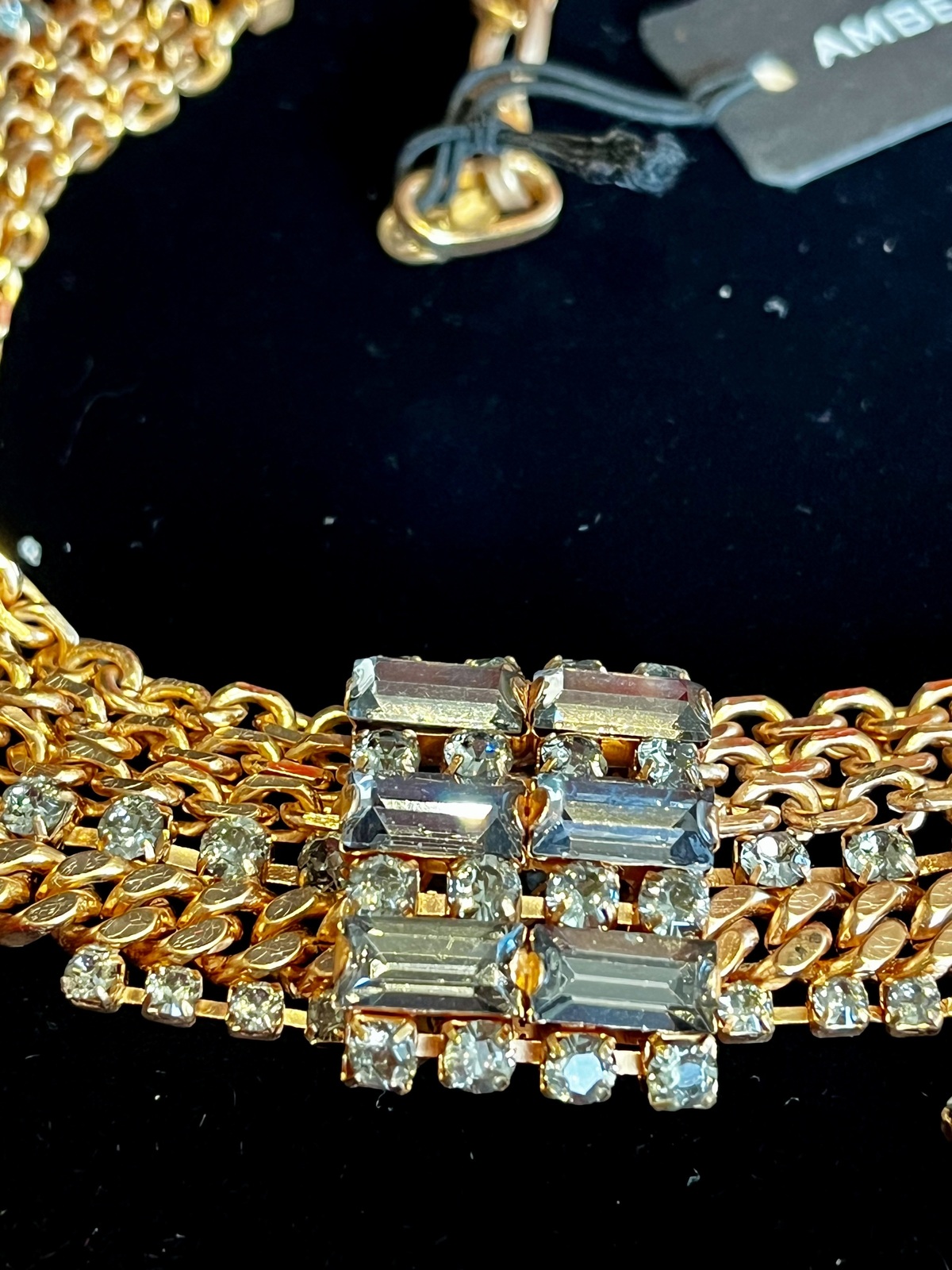 24K MATTE GOLD PLATED NECKLACE WITH SWAROVSKI CRYSTALS - RRP $530