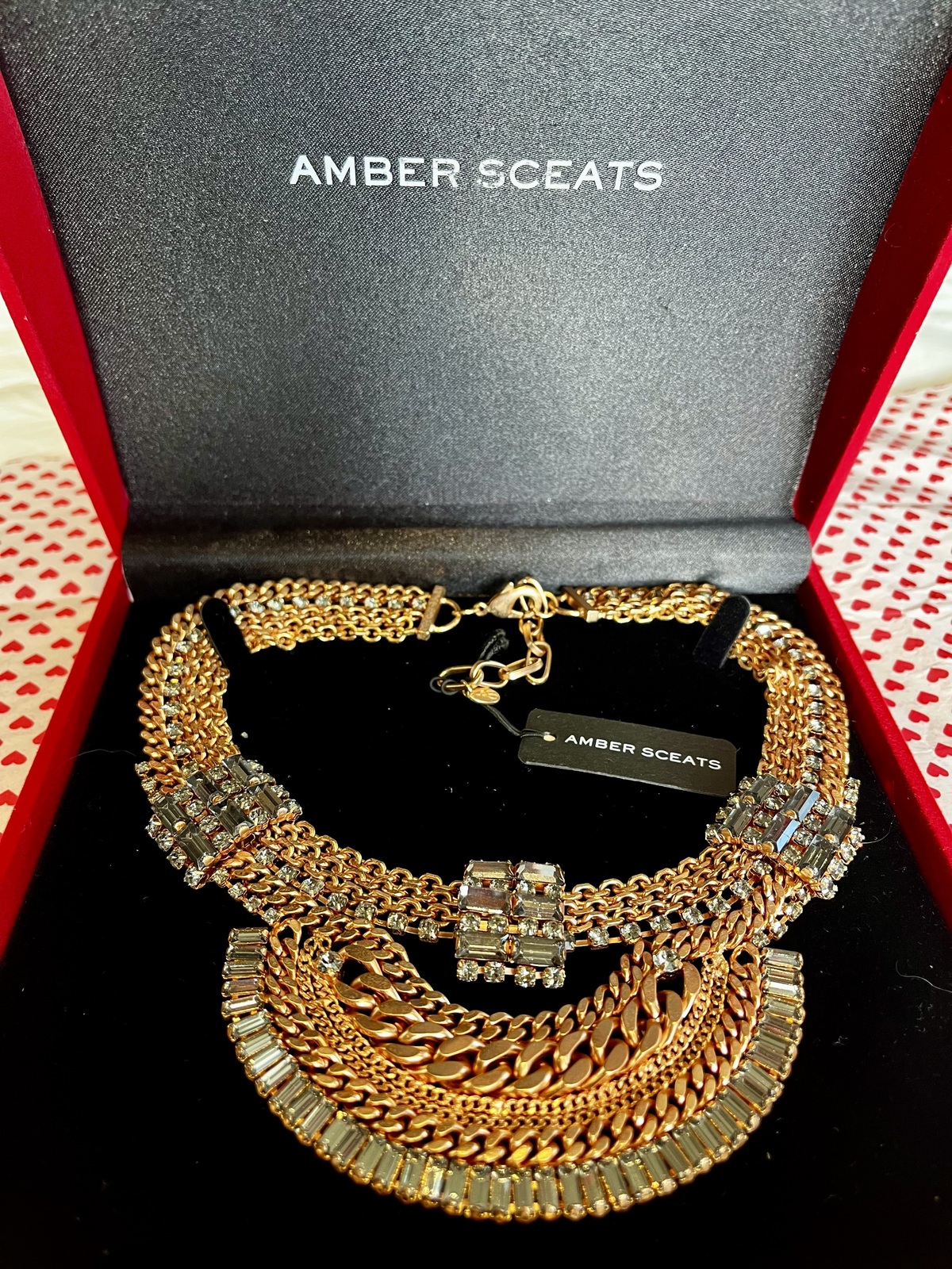 24K MATTE GOLD PLATED NECKLACE WITH SWAROVSKI CRYSTALS - RRP $530