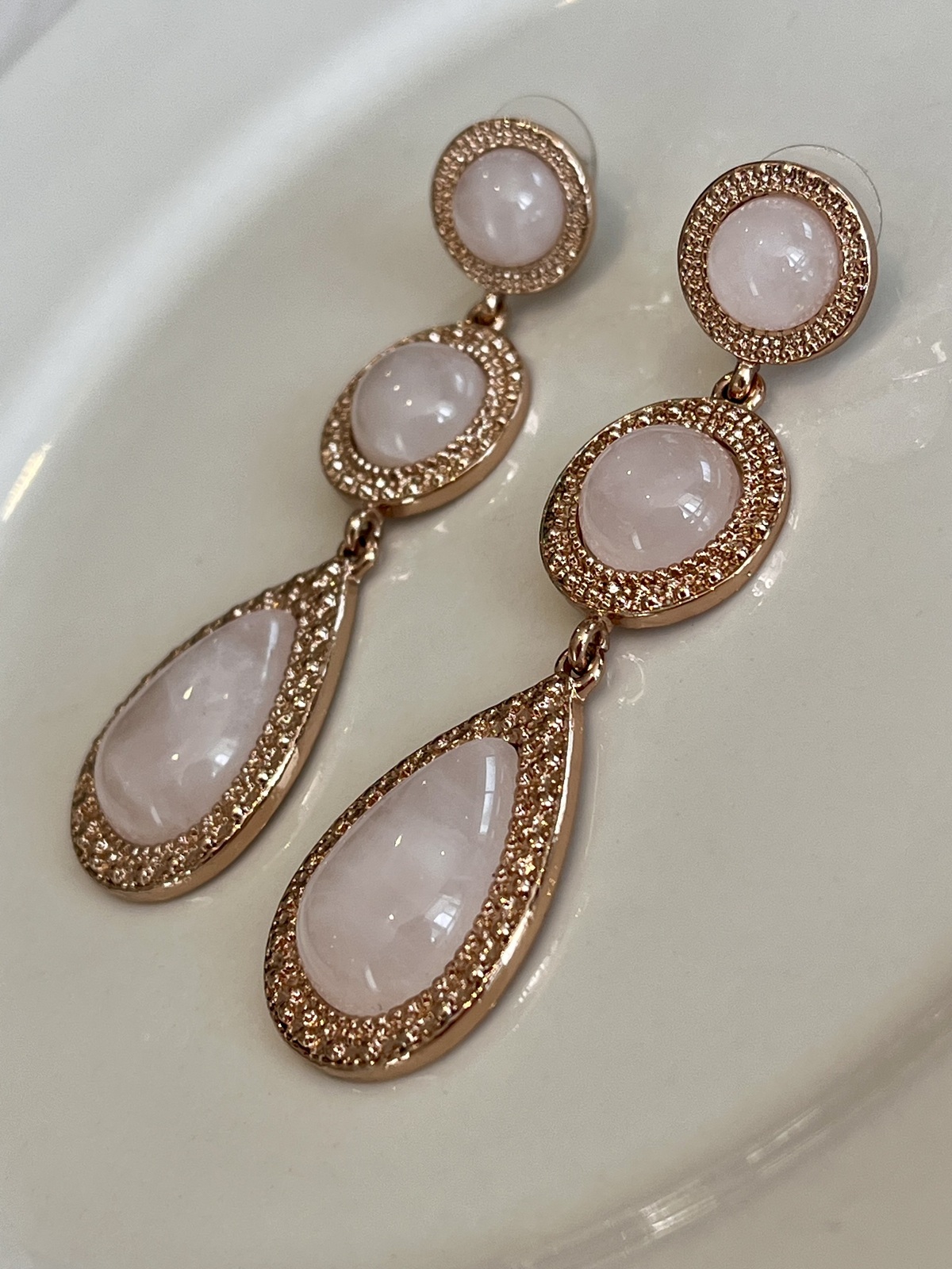 BARDOT EARRINGS IN ROSE GOLD WITH ROSE QUARTZ - BNWOT