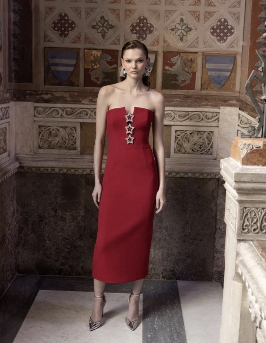 Akari Strapless Midi Dress Red Size 8