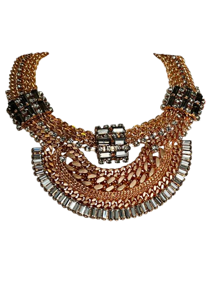 24K MATTE GOLD PLATED NECKLACE WITH SWAROVSKI CRYSTALS - RRP $530