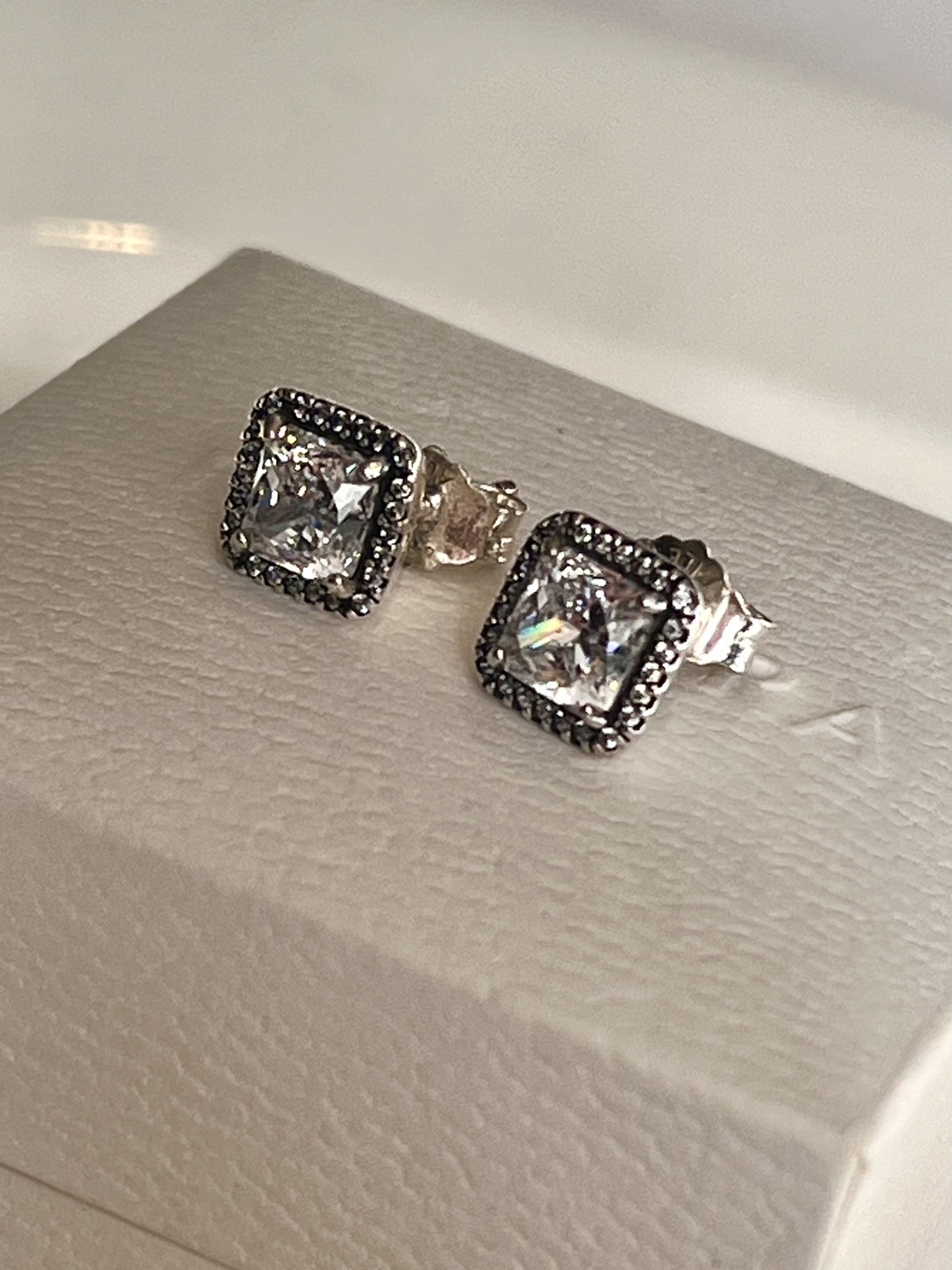 SQUARE SPARKLE HALO STUDS STERLING SILVER WITH CZ - RRP $129