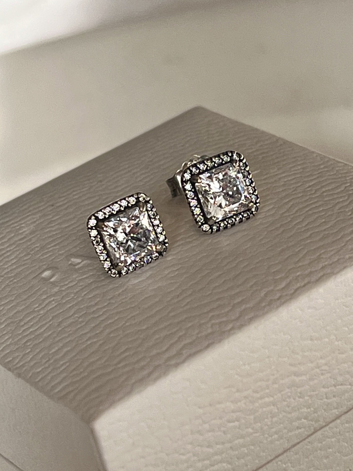 SQUARE SPARKLE HALO STUDS STERLING SILVER WITH CZ - RRP $129