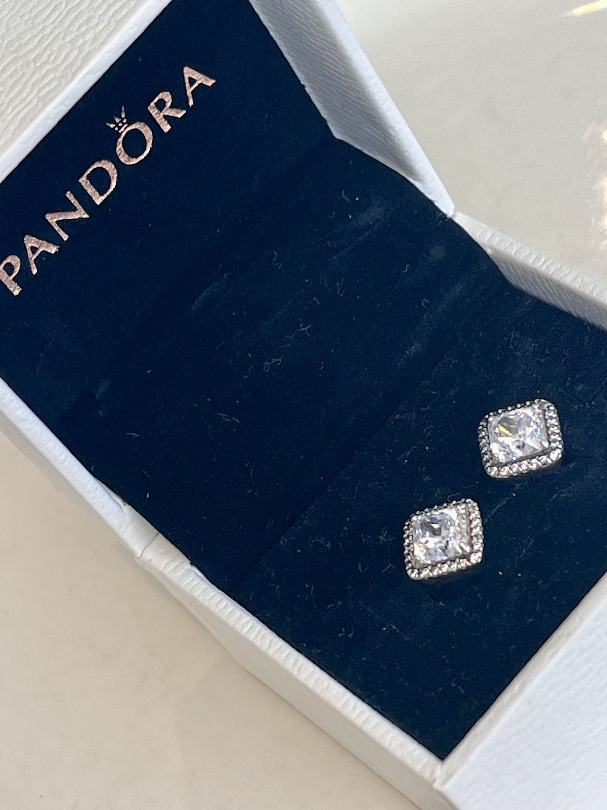 SQUARE SPARKLE HALO STUDS STERLING SILVER WITH CZ - RRP $129