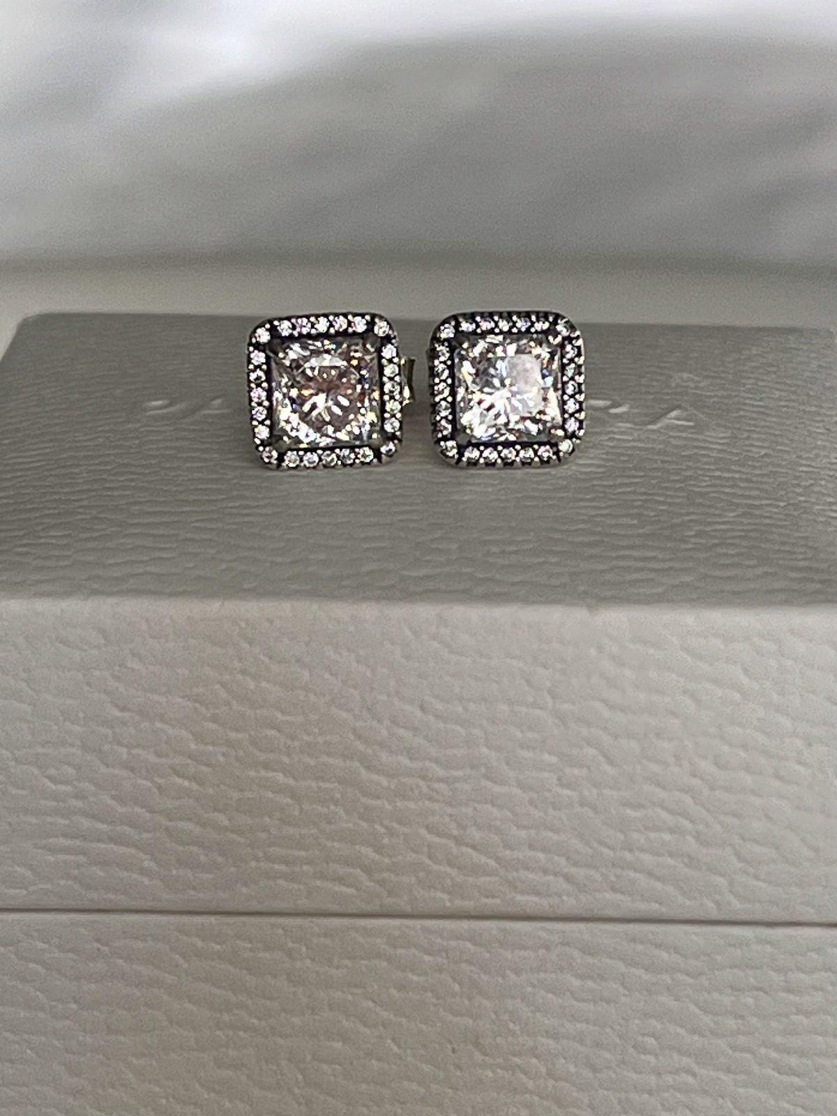 SQUARE SPARKLE HALO STUDS STERLING SILVER WITH CZ - RRP $129