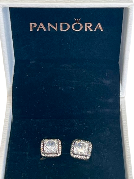 SQUARE SPARKLE HALO STUDS STERLING SILVER WITH CZ - RRP $129