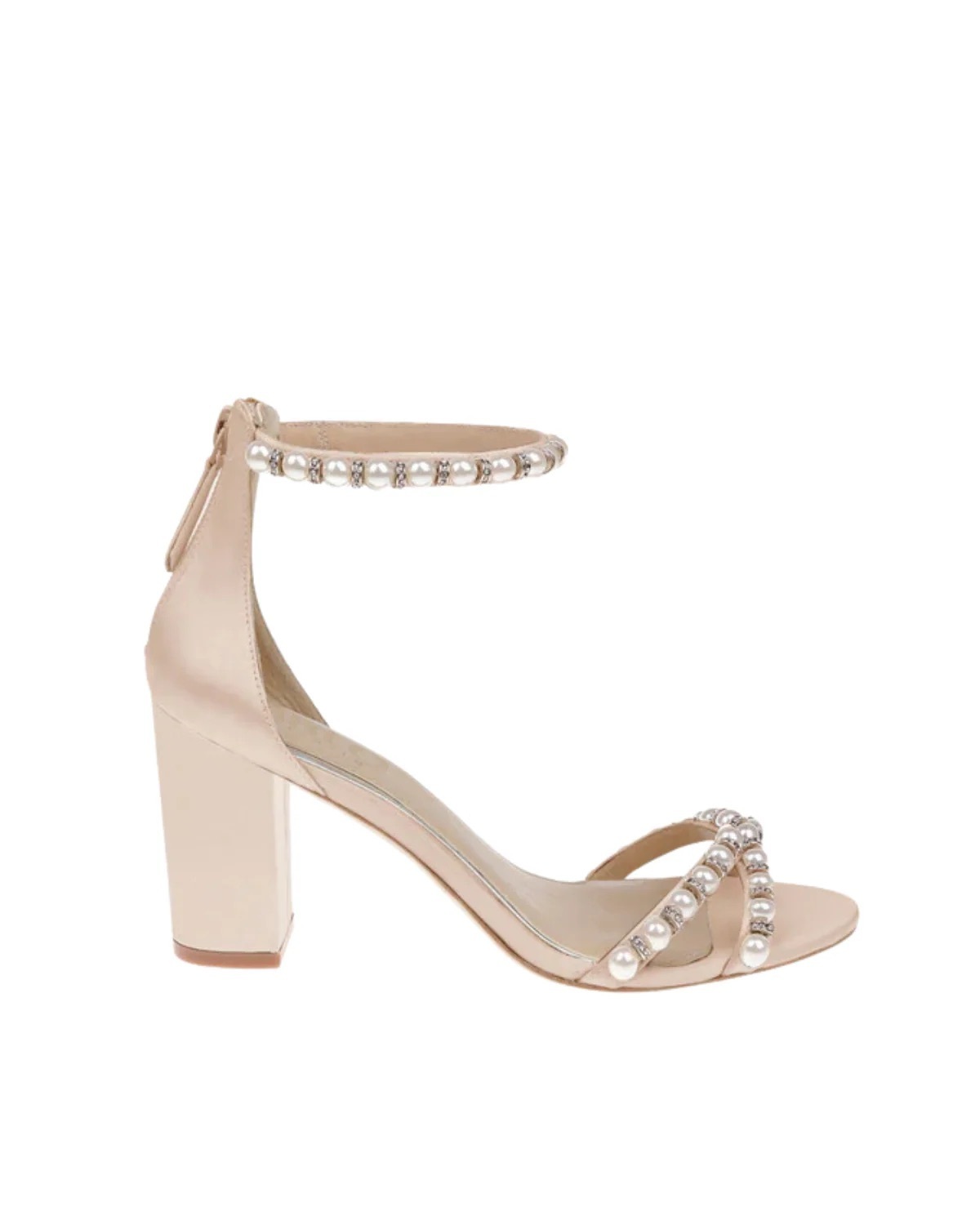 ALEXENE - NUDE PEARL LOW BLOCK BRIDAL HEEL