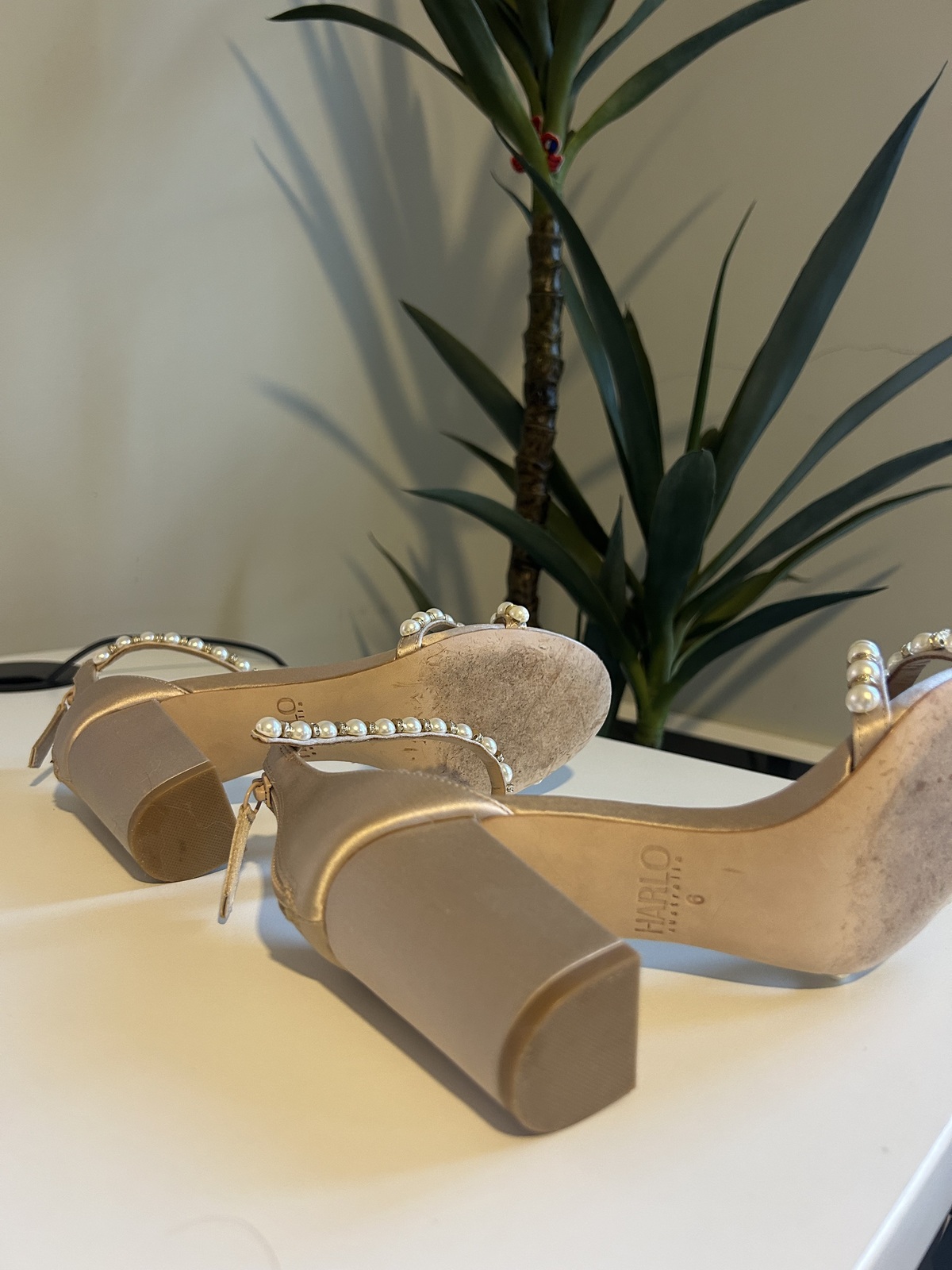 ALEXENE - NUDE PEARL LOW BLOCK BRIDAL HEEL