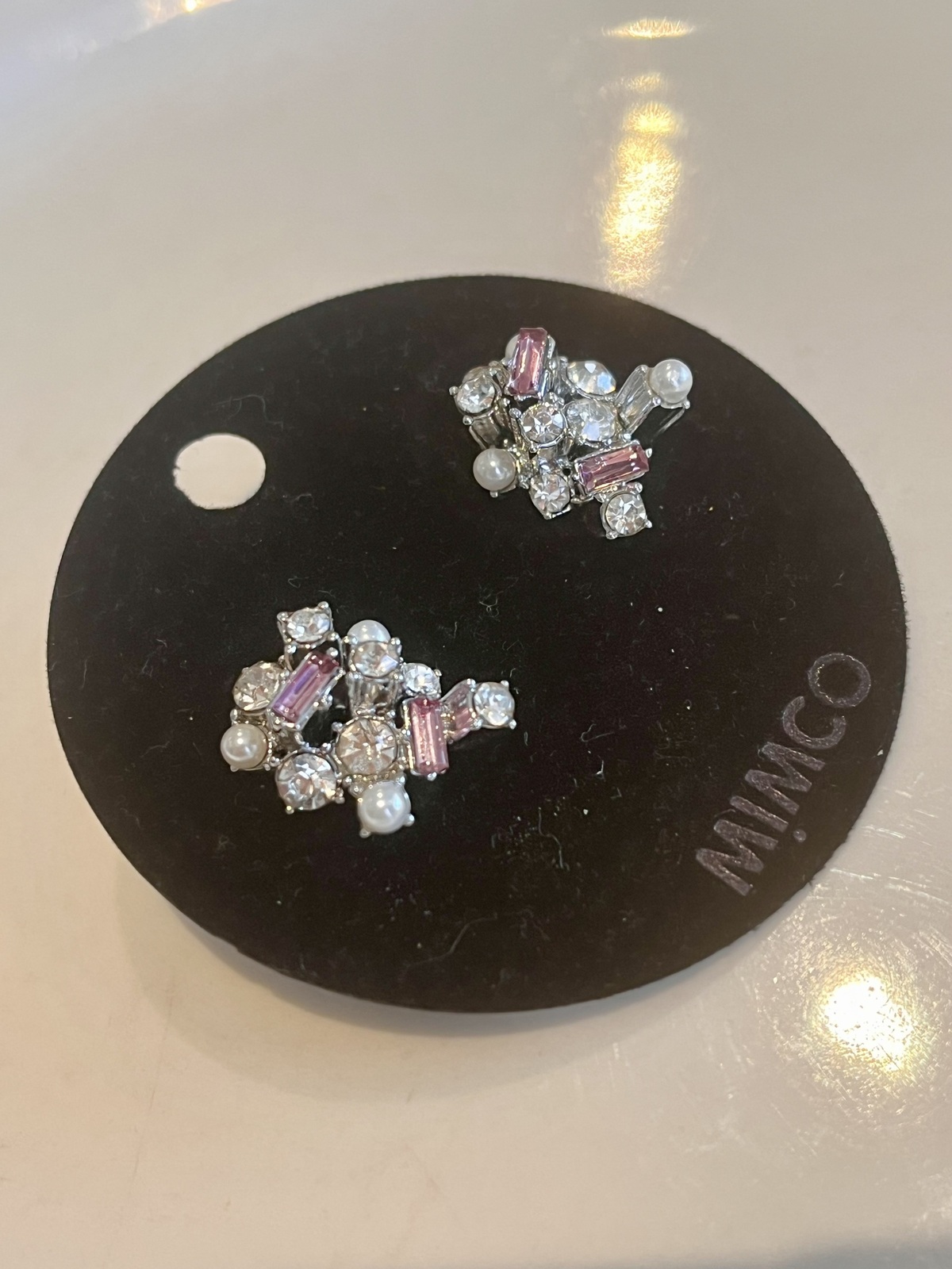 SILVER STUD EARRINGS WITH PINK & CLEAR CRYSTALS & PEARLS