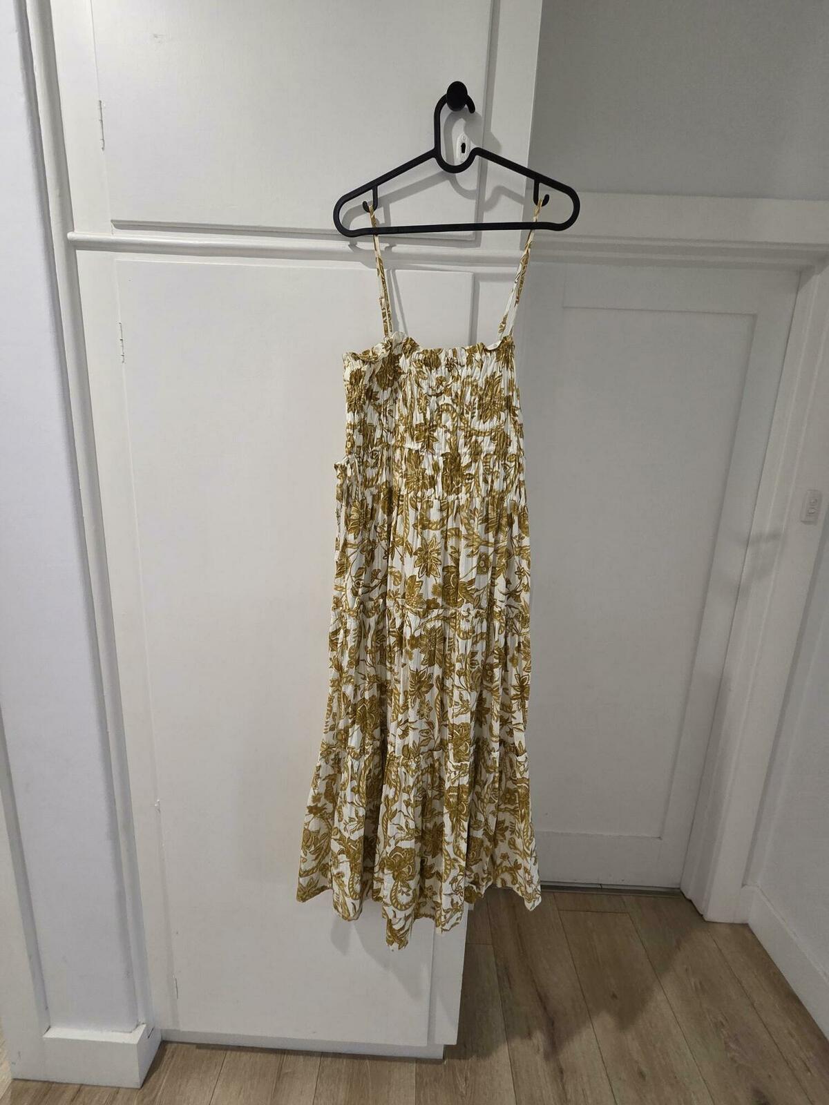  Saffron Shirred Tiered Midi Dress