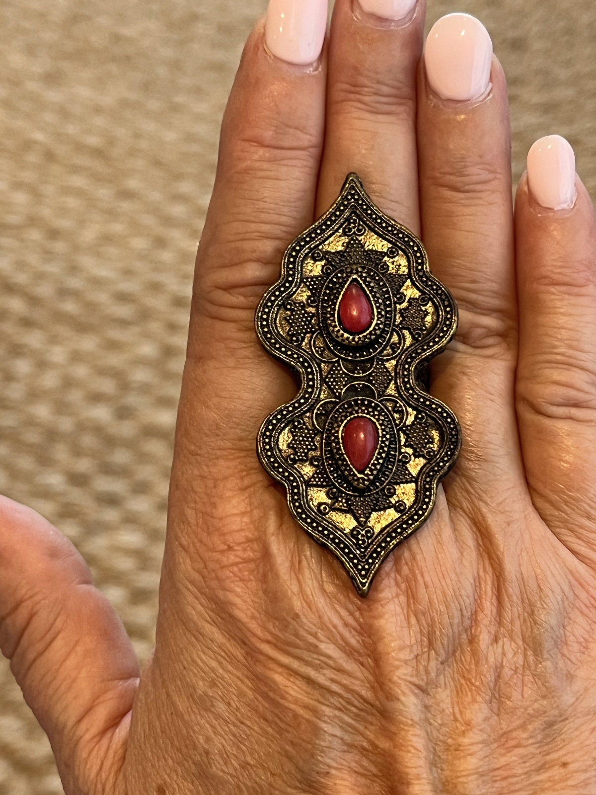 LETS GET LOST RING “MAGENTA” IN DARK BURNISHED GOLD