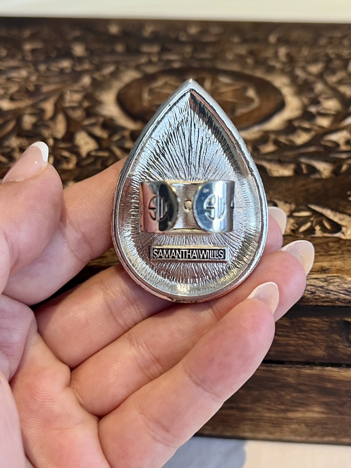 BLACK MARBLE BOHEMIAN BARDOT RING IN SILVER