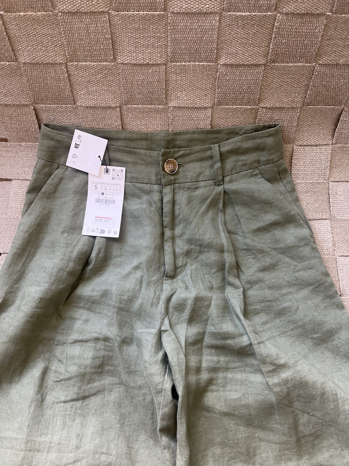 100% LINEN WIDE-LEG TROUSERS GREEN