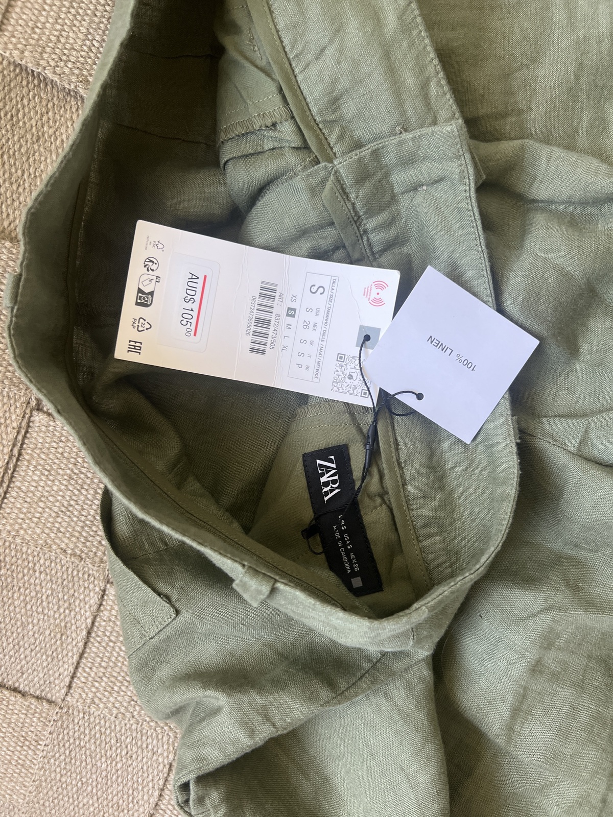 100% LINEN WIDE-LEG TROUSERS GREEN