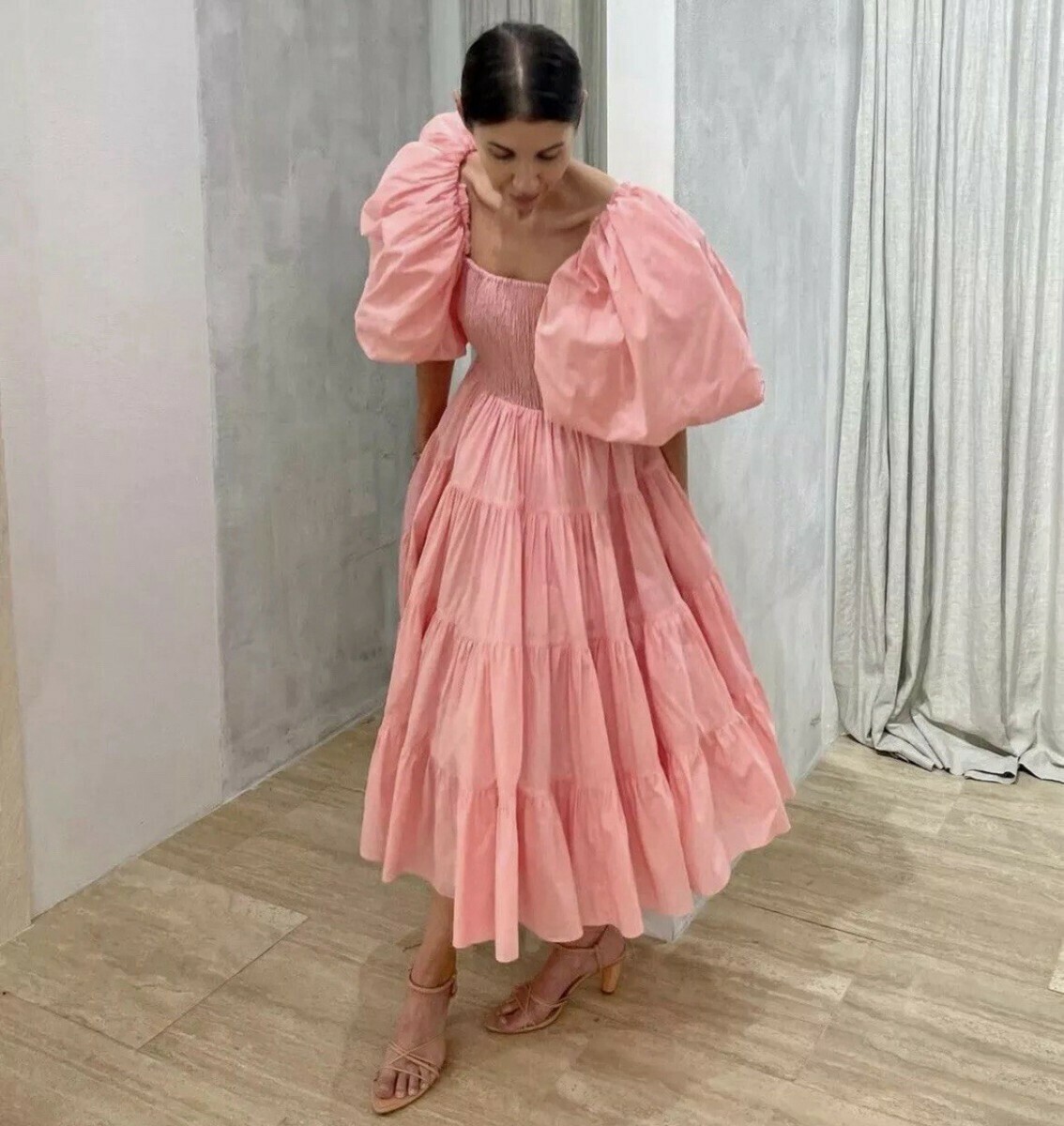 Cherished Puff Sleeve Midi Dress