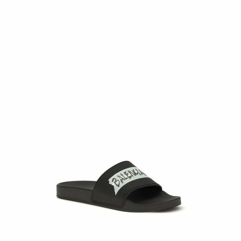 Rubber Strappy Slide Sandals - Black / EU45/US12