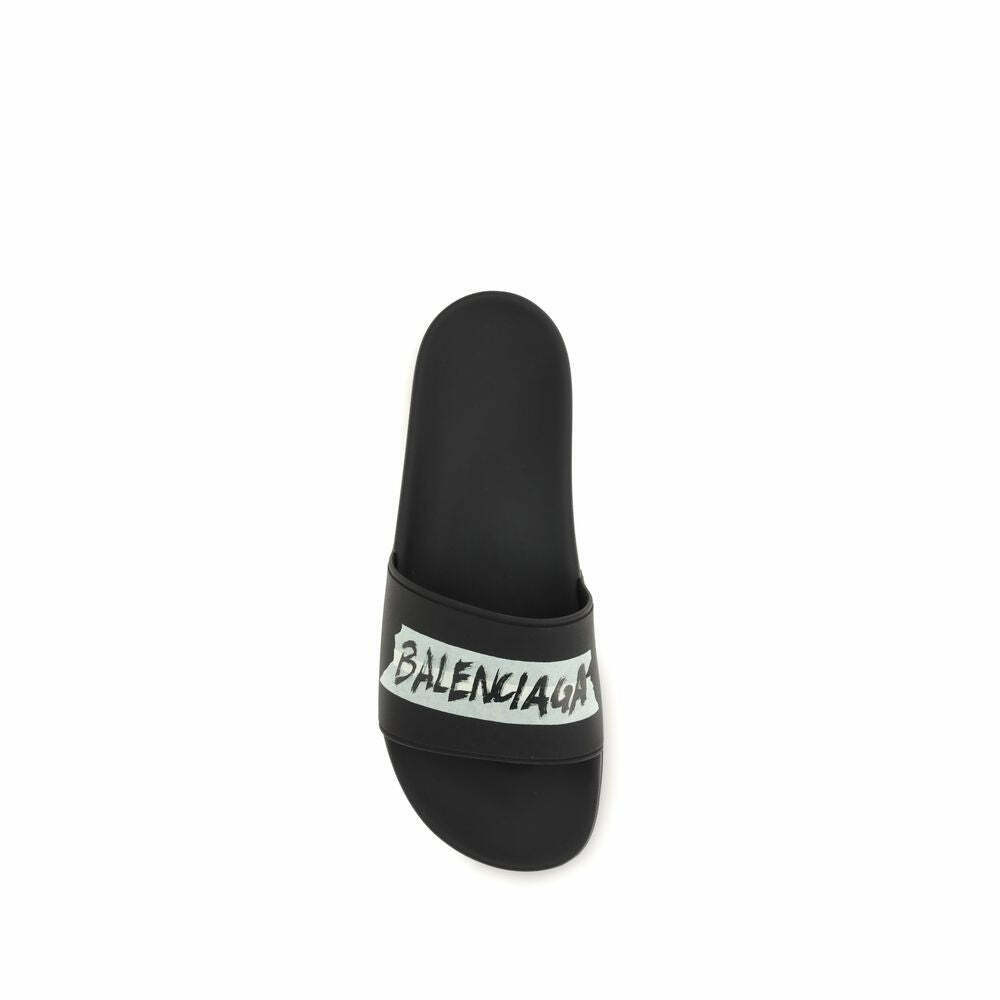 Rubber Strappy Slide Sandals - Black / EU45/US12