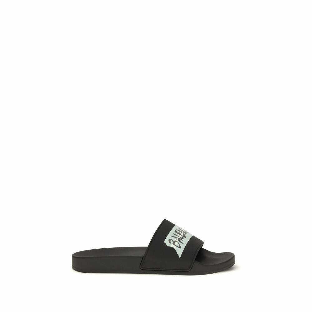 Rubber Strappy Slide Sandals - Black / EU45/US12