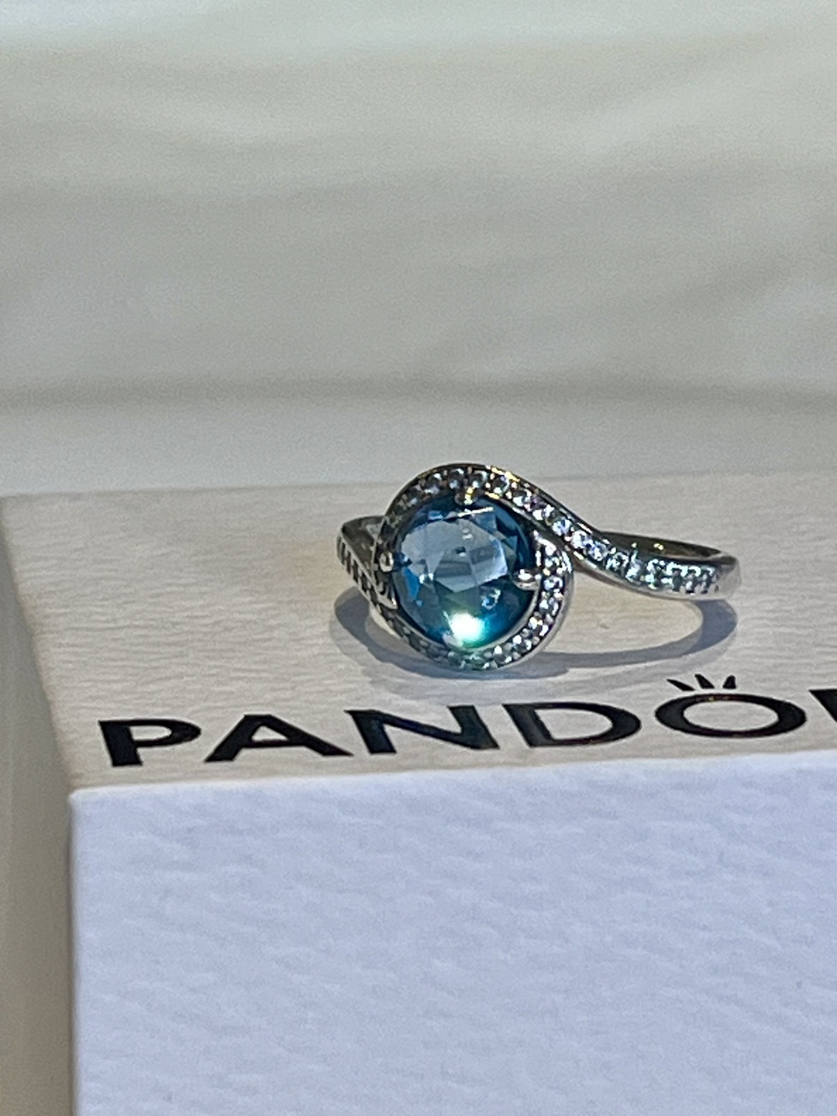 EMBELLISHMENT RING STERLING SILVER SKY BLUE CRYSTAL & CZ -52