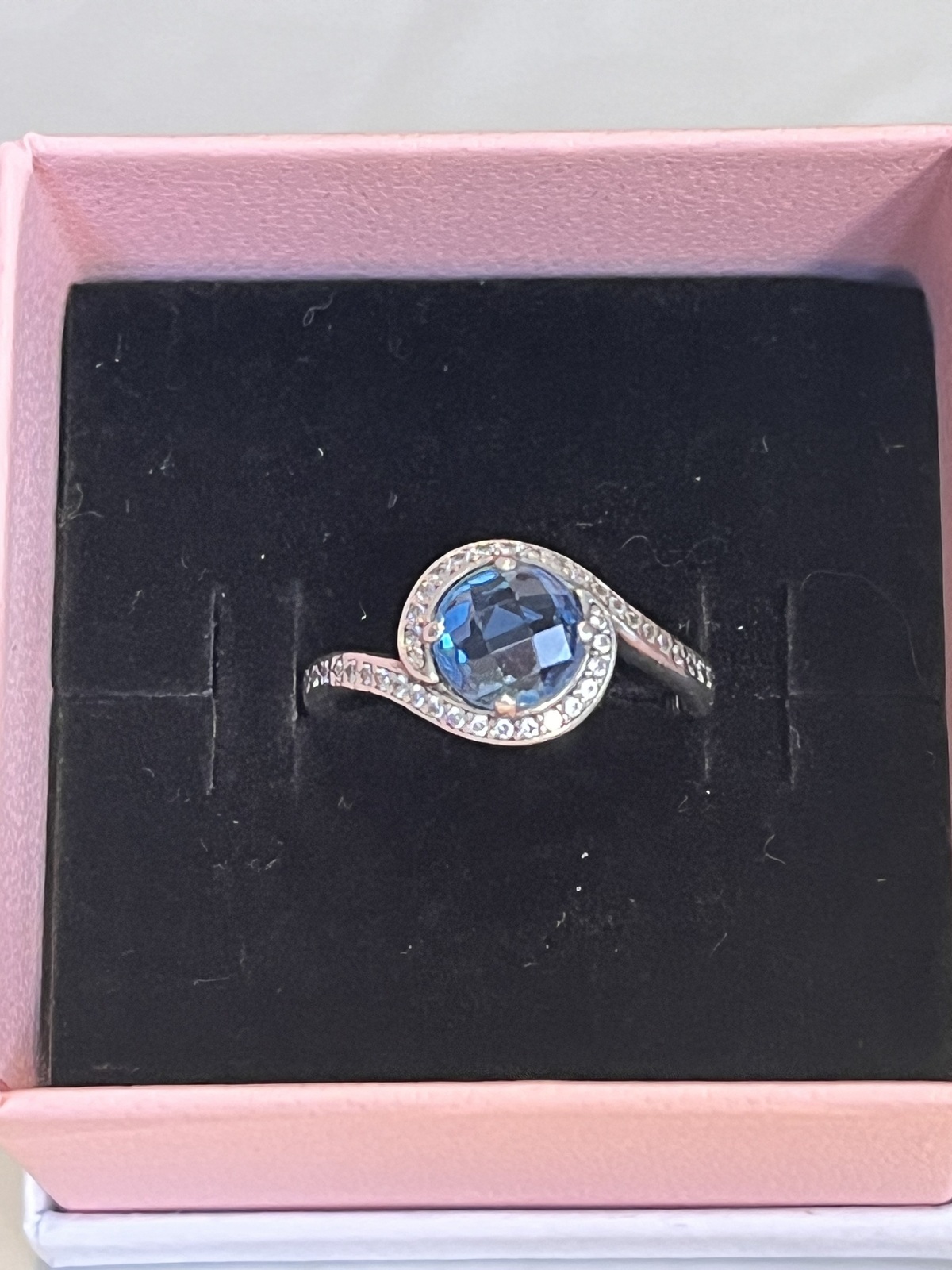 EMBELLISHMENT RING STERLING SILVER SKY BLUE CRYSTAL & CZ -52