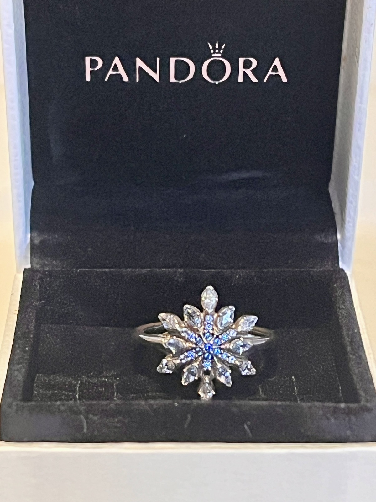  BLUE SNOWFLAKE RING SS WITH BLUE & CLEAR CZ - SIZE 54