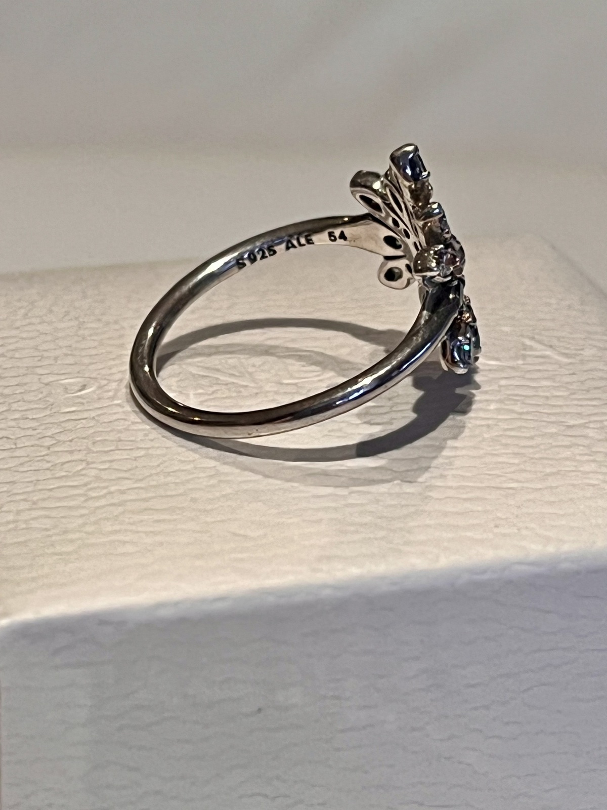  BLUE SNOWFLAKE RING SS WITH BLUE & CLEAR CZ - SIZE 54