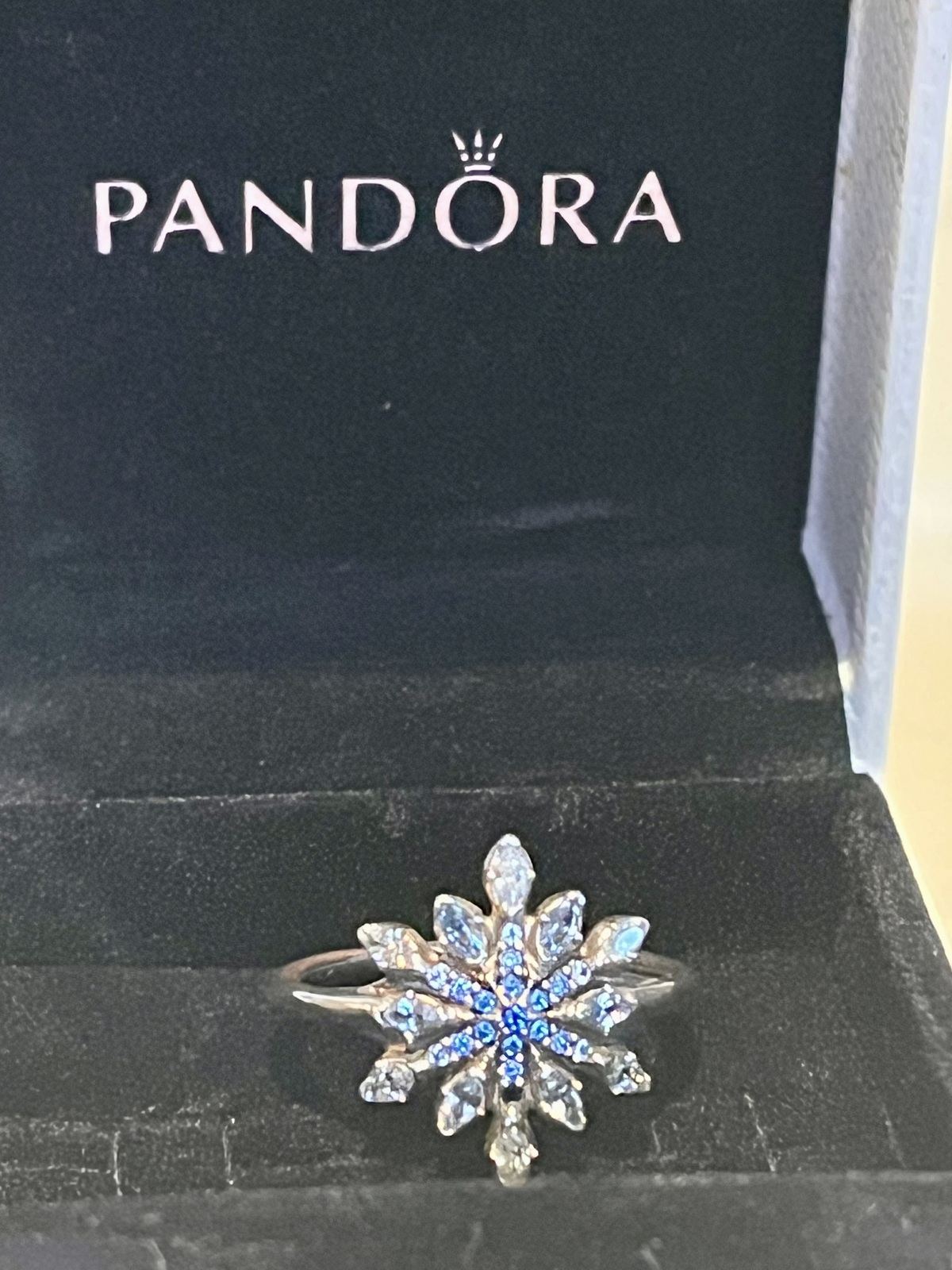  BLUE SNOWFLAKE RING SS WITH BLUE & CLEAR CZ - SIZE 54