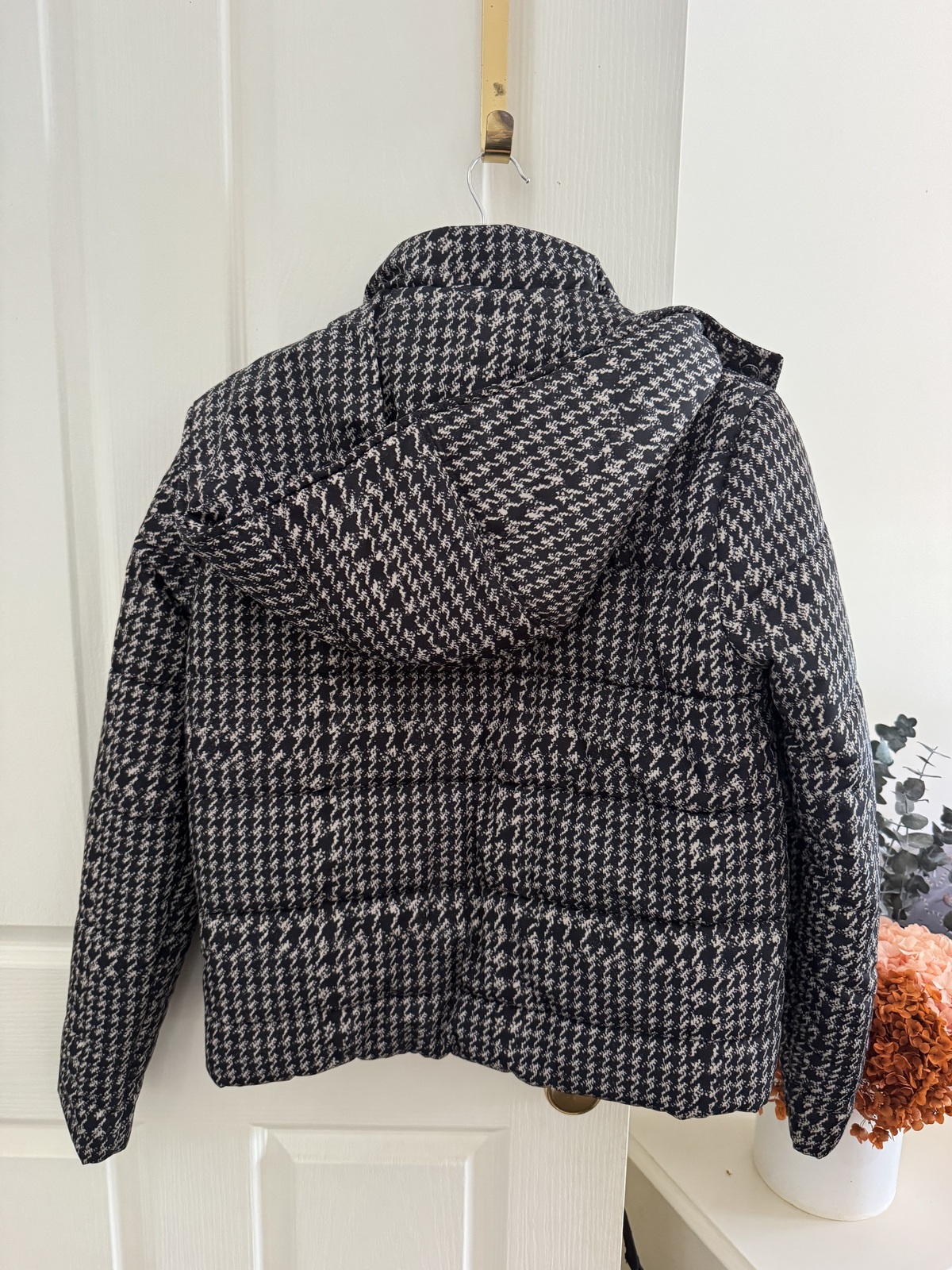 black and white puffer jacket