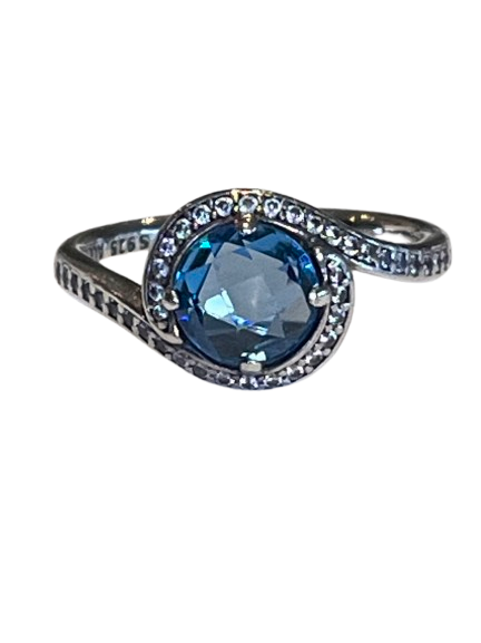 EMBELLISHMENT RING STERLING SILVER SKY BLUE CRYSTAL & CZ -52