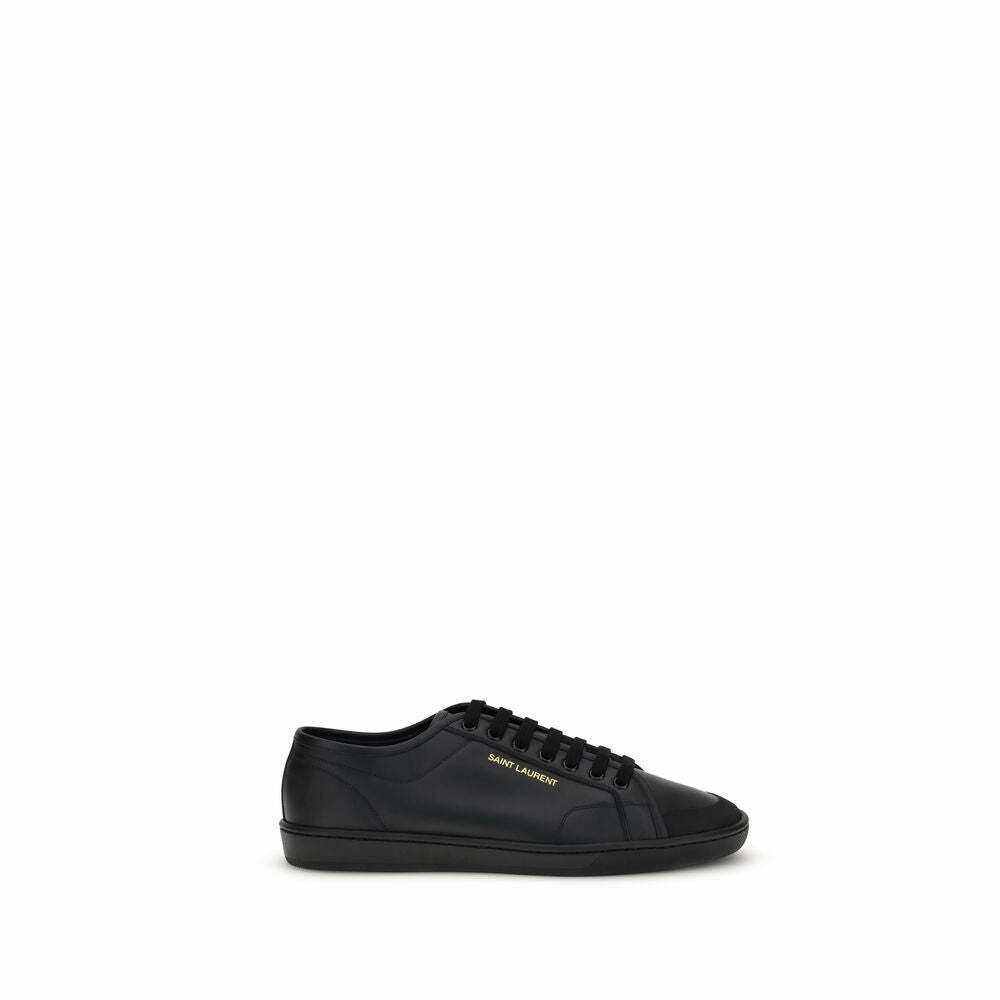 Contemporary Lace-Up Gym Sneakers with Gold Signature - Black / EU40.5/US7.5