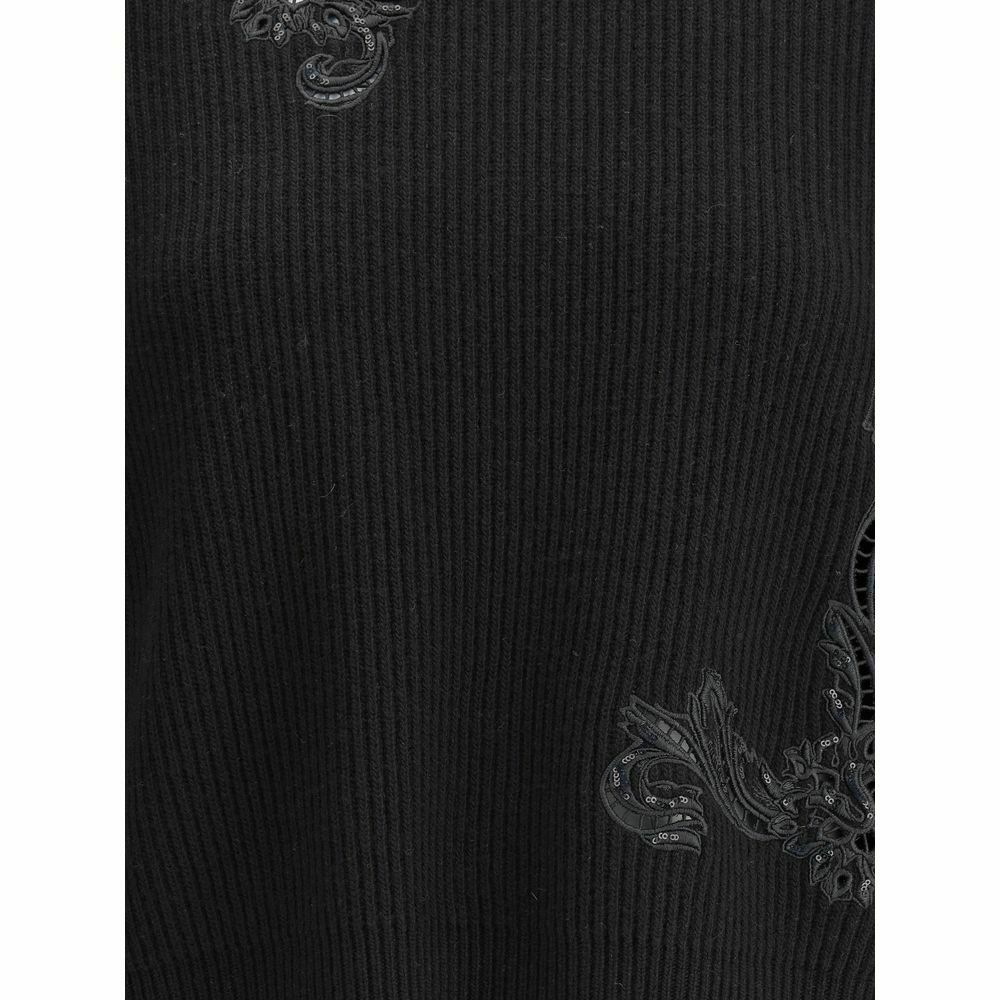 Barocco Leaf Embroidered Wool Sweater - Black / IT40 | M