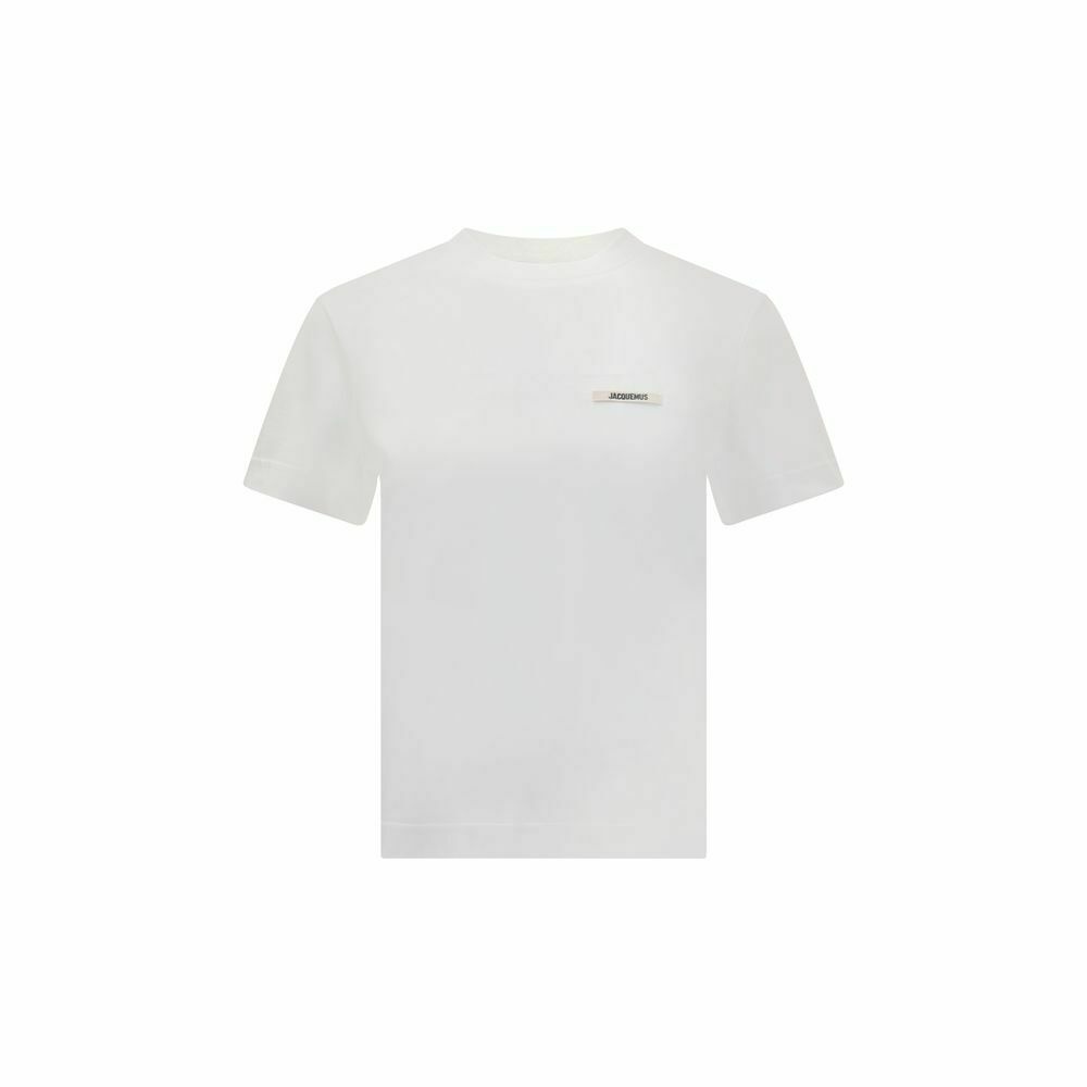 Ribbed Crew Neck Cotton T-Shirt with Monogram Patch - White / XS