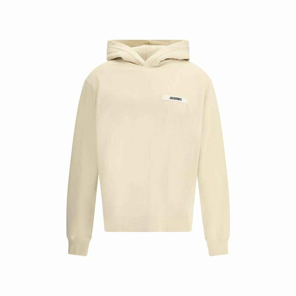 Logo Patch Cotton Hoodie with Fleece Interior - Beige / XL