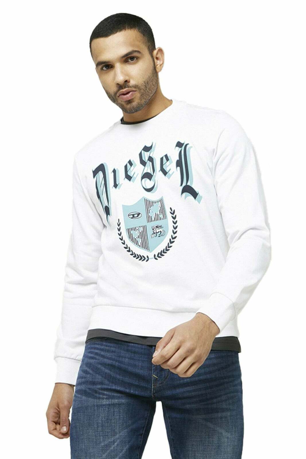 Printed Round Neck Long Sleeve Sweatshirt - white / XL